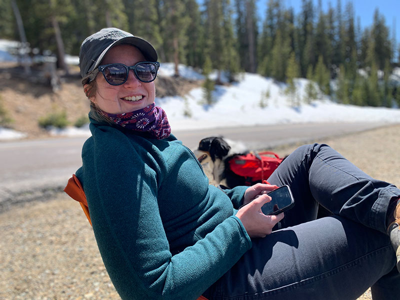 Picture of Merritt taking a break from hiking on Mount Blue Sky