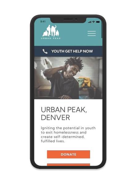 Mobile view of Urban Peak website